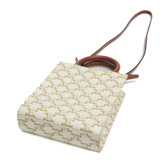 Celine Vertical Cabas Tote Triomphe Coated Canvas, White, Canvas, Handbag