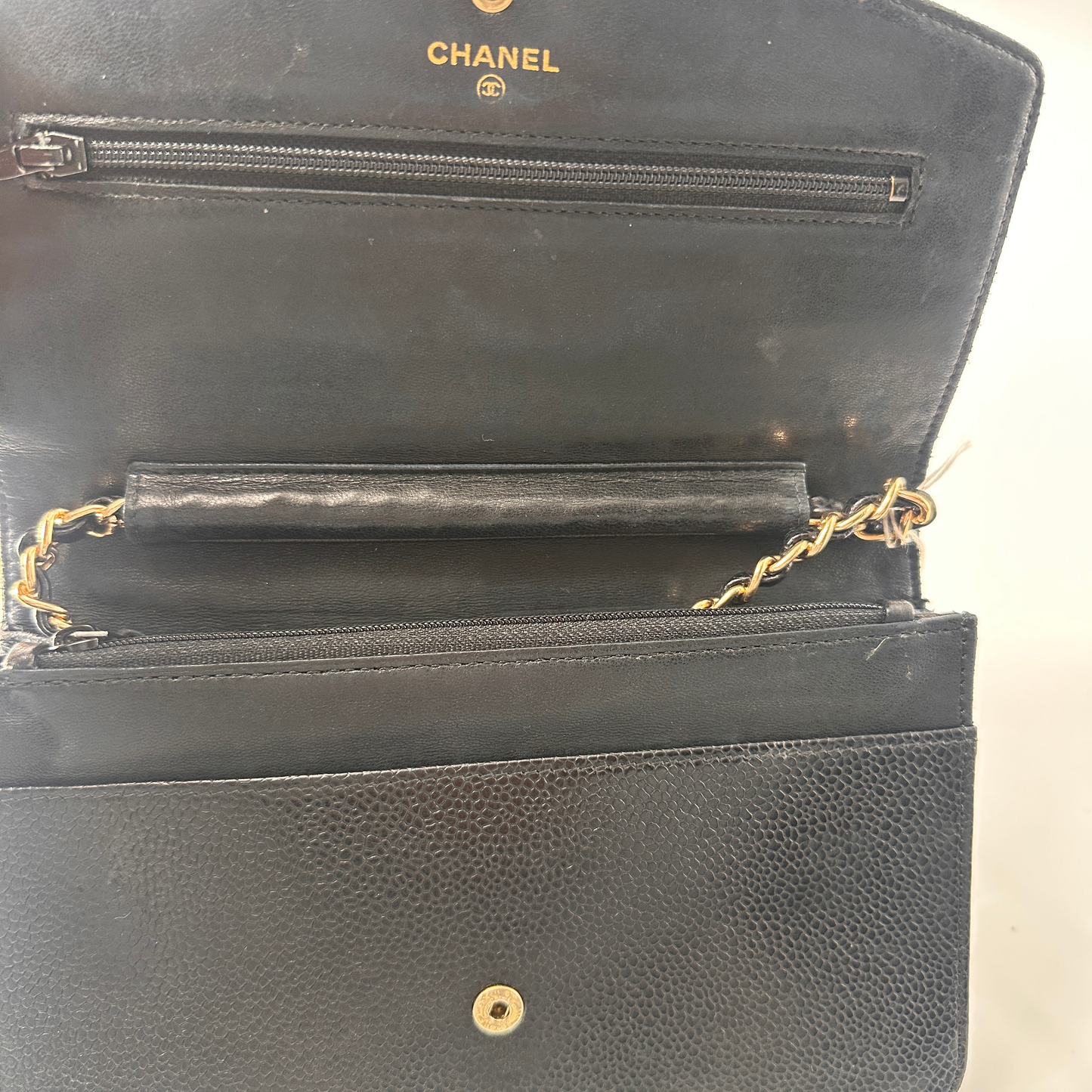 Chanel Logo Wallet on Chain Leather, BLACK, LEATHER, Wallets