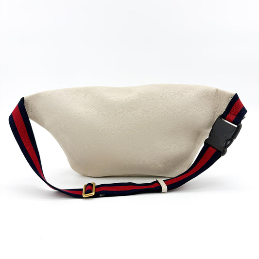 Gucci Logo Belt Bag Printed Leather, White, Leather, Crossbody Bag