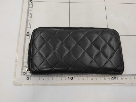 Chanel Coco Boy Zip Around Wallet Quilted Glazed Calfskin, Black, Leather, Wallet