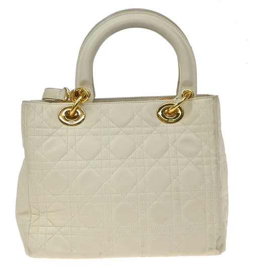Christian Dior Lady Dior Cannage Quilt Leather, White, Leather, Handbag