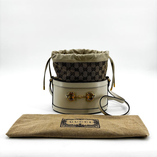 Gucci Horsebit 1955 Bucket Leather, White, Leather, Handbag