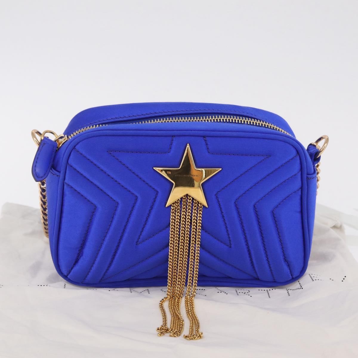 Stella McCartney Stella Star Camera Quilted Satin, Blue, Satin, Handbag