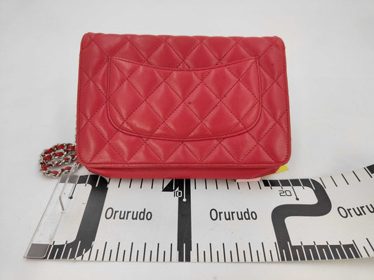 Chanel Timeless CC Wallet on Chain Quilted Goatskin, Red, Leather, Handbag