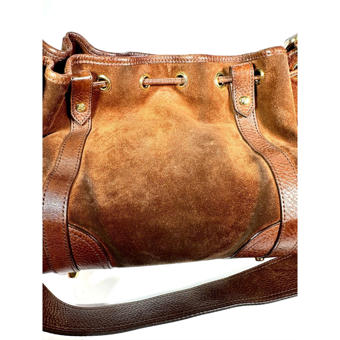 BURBERRY Suede Leather Drawstring Hobo