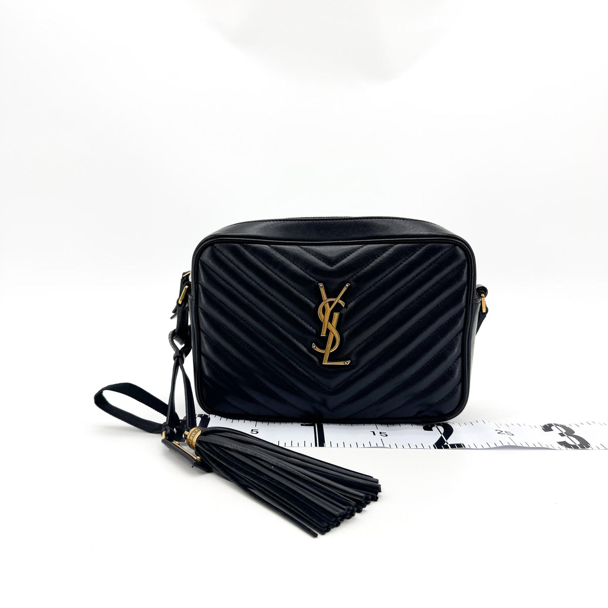 Saint Laurent Lou Camera Matelasse Chevron Velvet, Black, Leather, Handbag