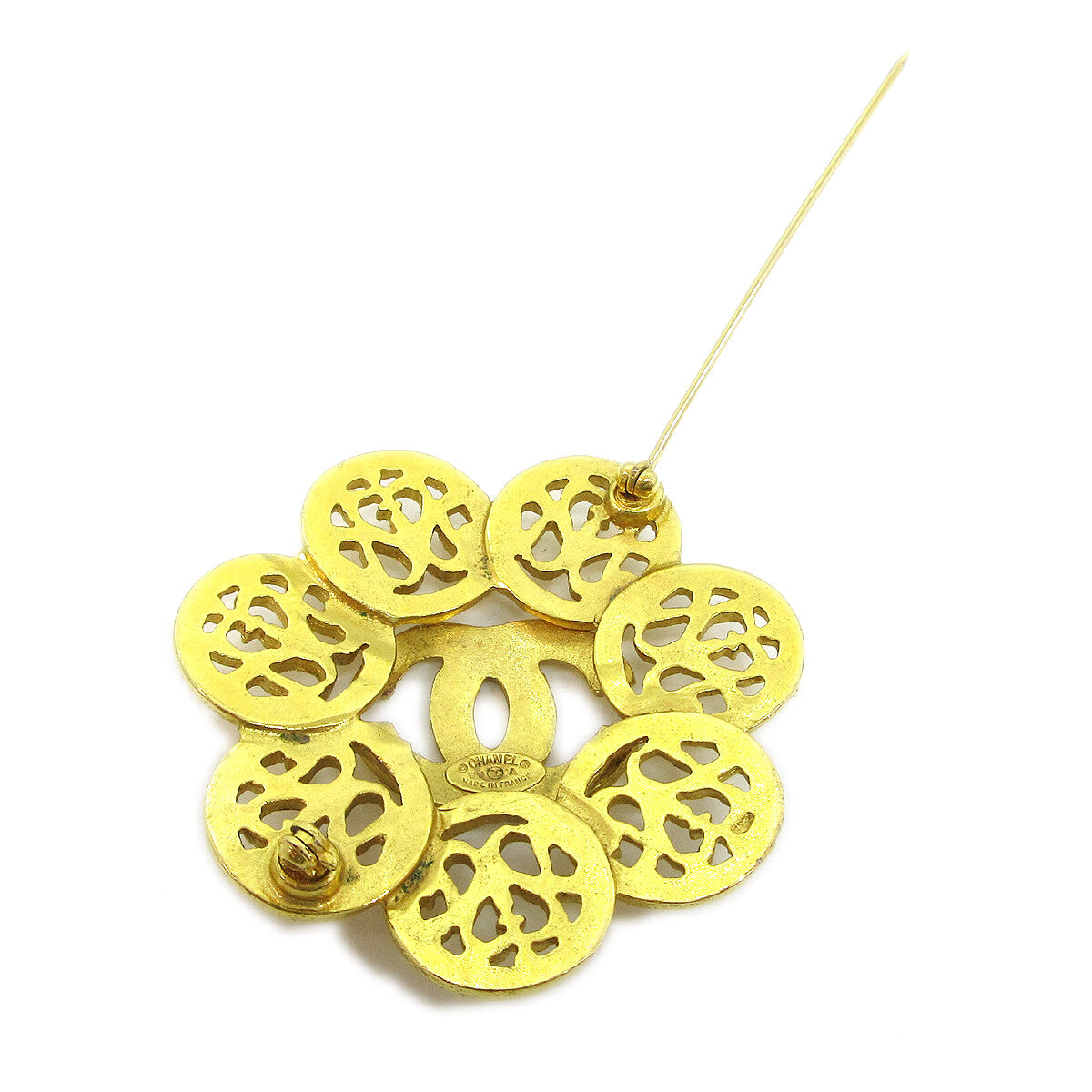 Chanel Vintage CC Flower Textured Metal, Gold, Gold Plated, Brooch