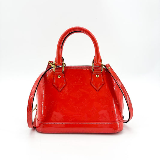 Louis Vuitton Alma Monogram Vernis, Red, Patent Leather, Handbag
