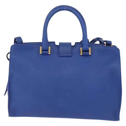 Saint Laurent Monogram Cabas Leather, Blue, Leather, Tote Bag