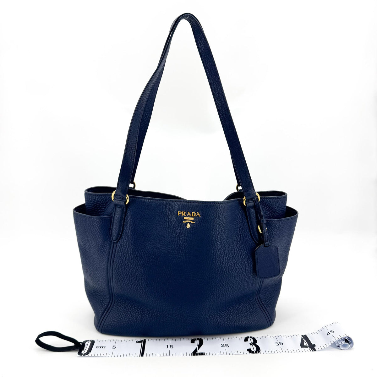 Prada Tote Vitello Daino Vitello Daino, Navy, Calfskin, Tote Bag