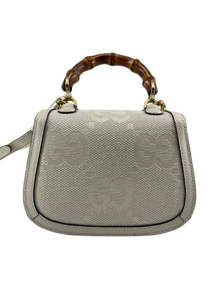 Gucci Bamboo 1947 Top Handle Bag Jumbo GG Canvas, WHITE, CANVAS, Handbag