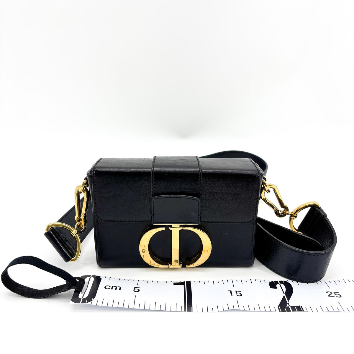 Christian Dior 30 Montaigne Box Leather, Black, Calfskin, Handbag