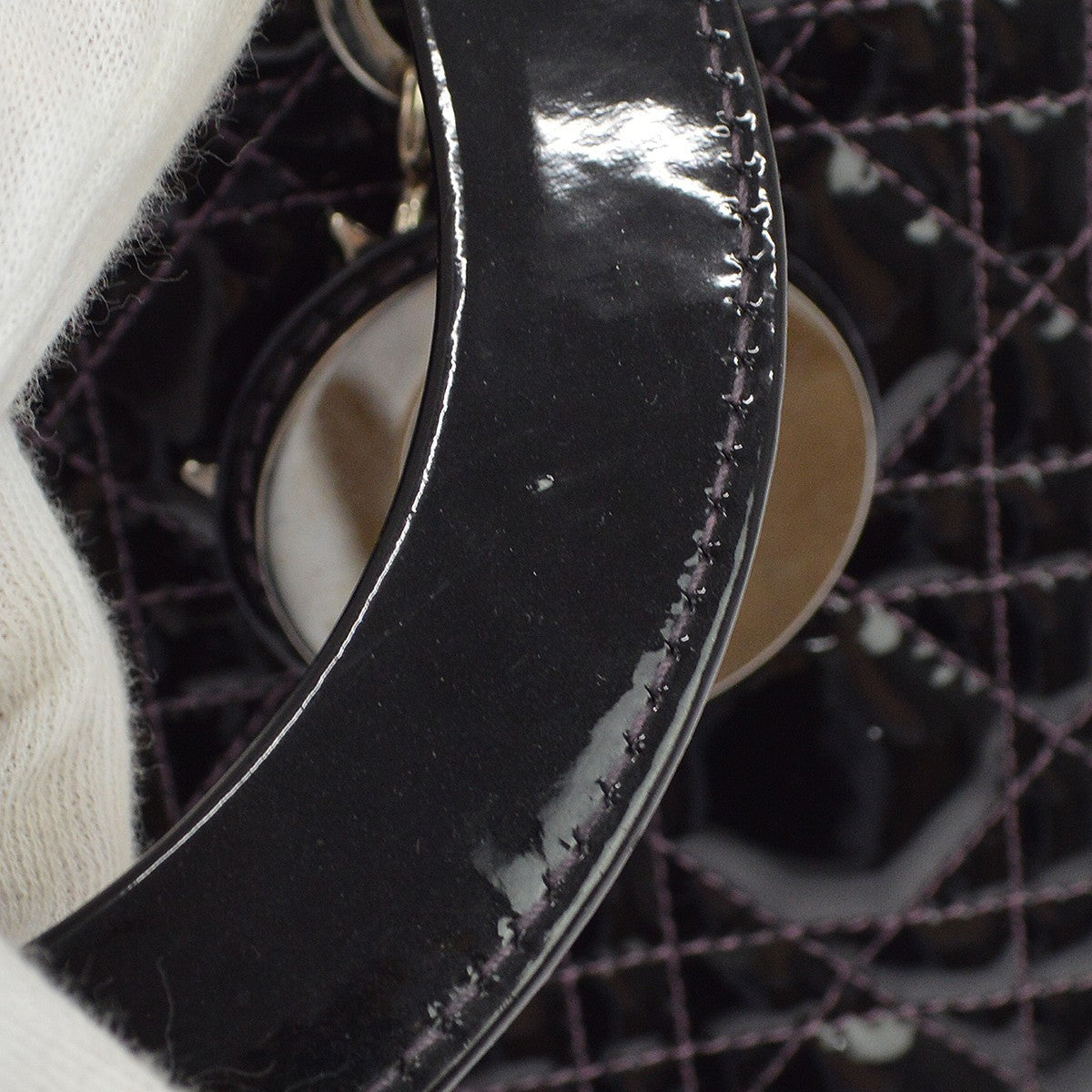 Christian Dior Lady Dior Cannage Quilt Patent, Black, Patent Leather, Handbag