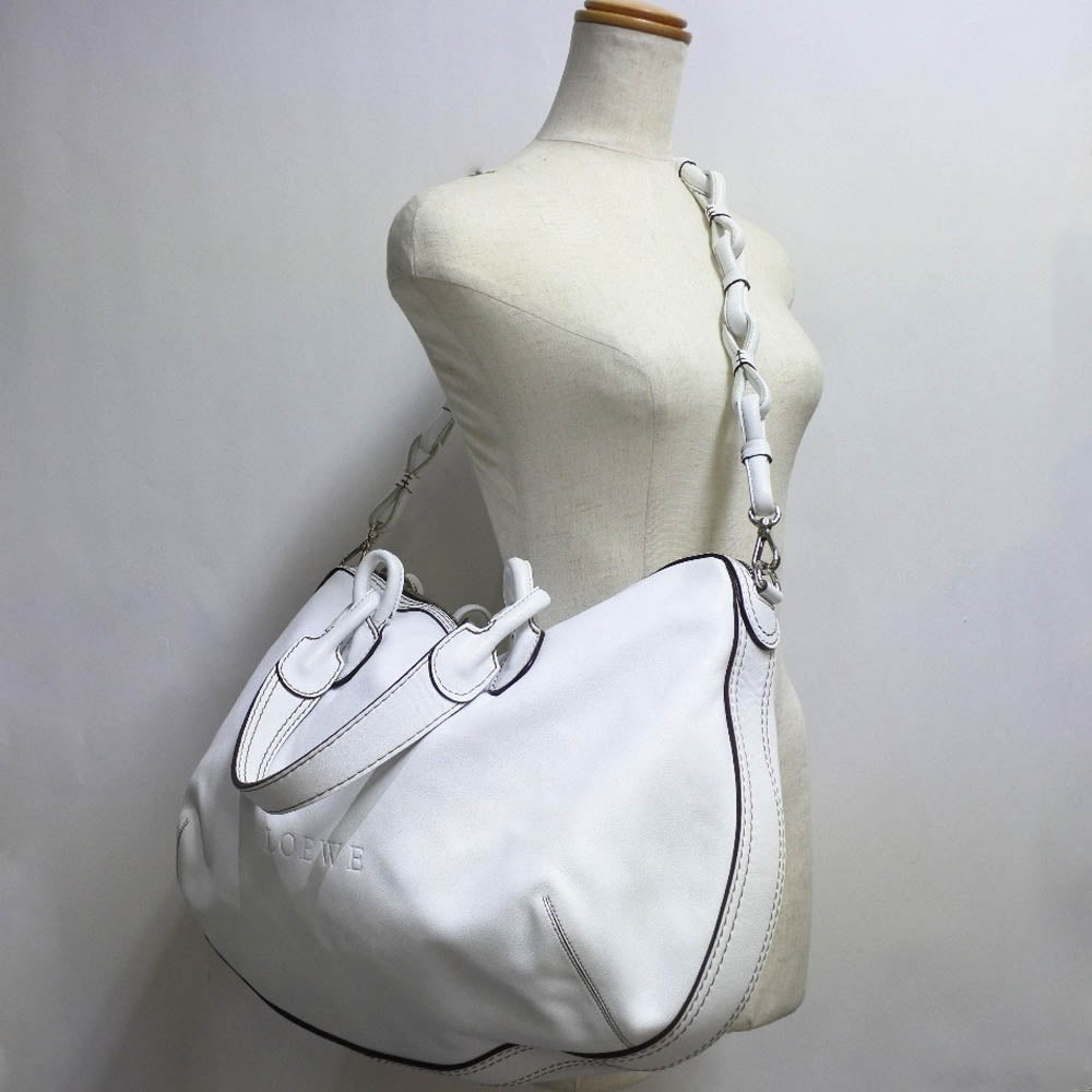 Loewe, White, Leather, shoulder