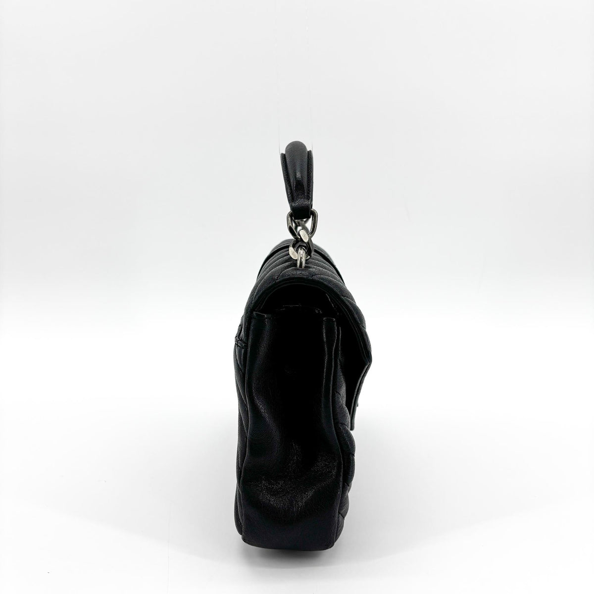 Saint Laurent Classic Monogram College Matelasse Chevron Leather, Black, Leather, Handbag