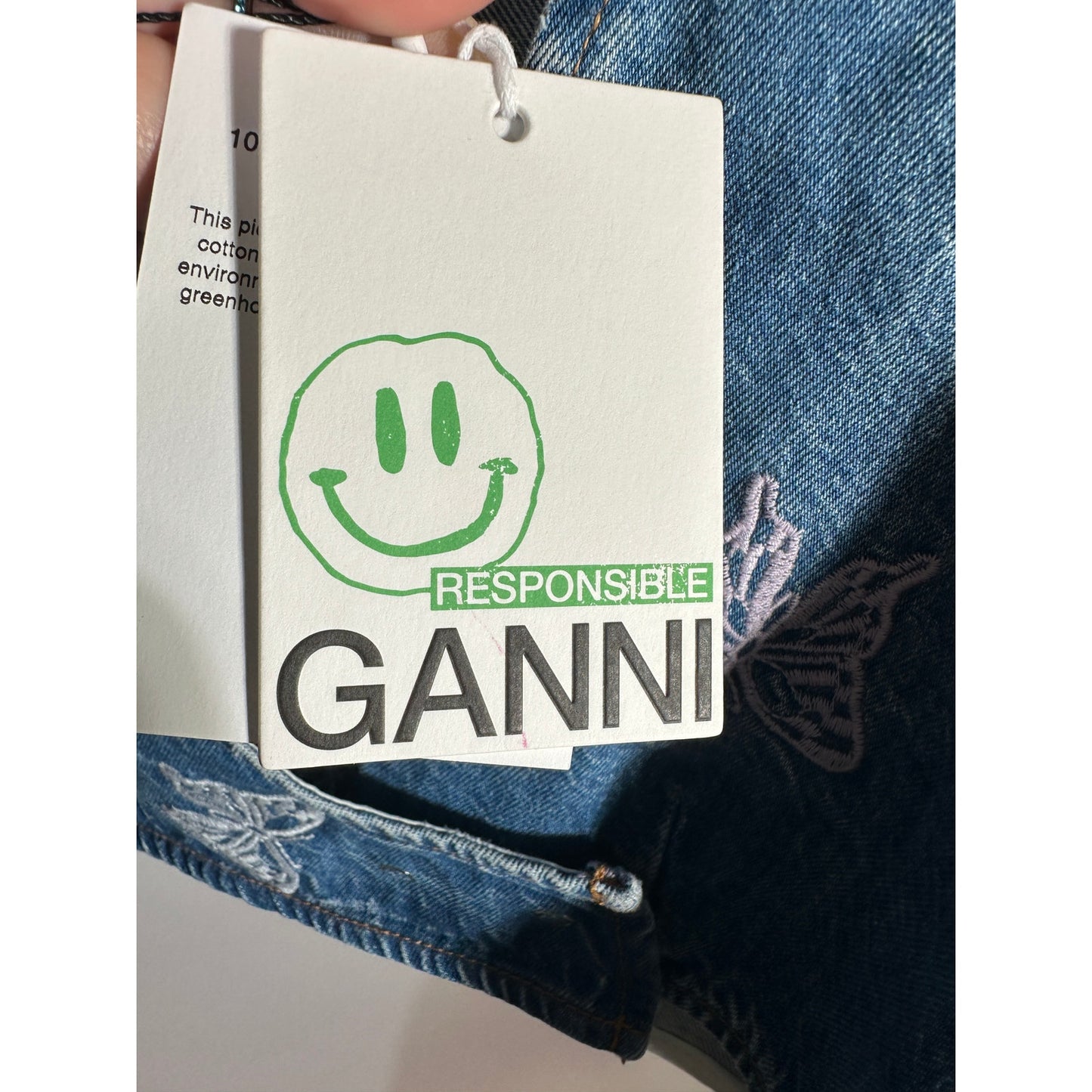 GANNI Embroidered Denim Crop Top