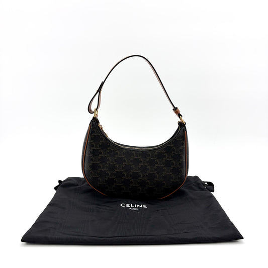 Celine Ava Triomphe Coated Canvas, Brown, Canvas, Handbag