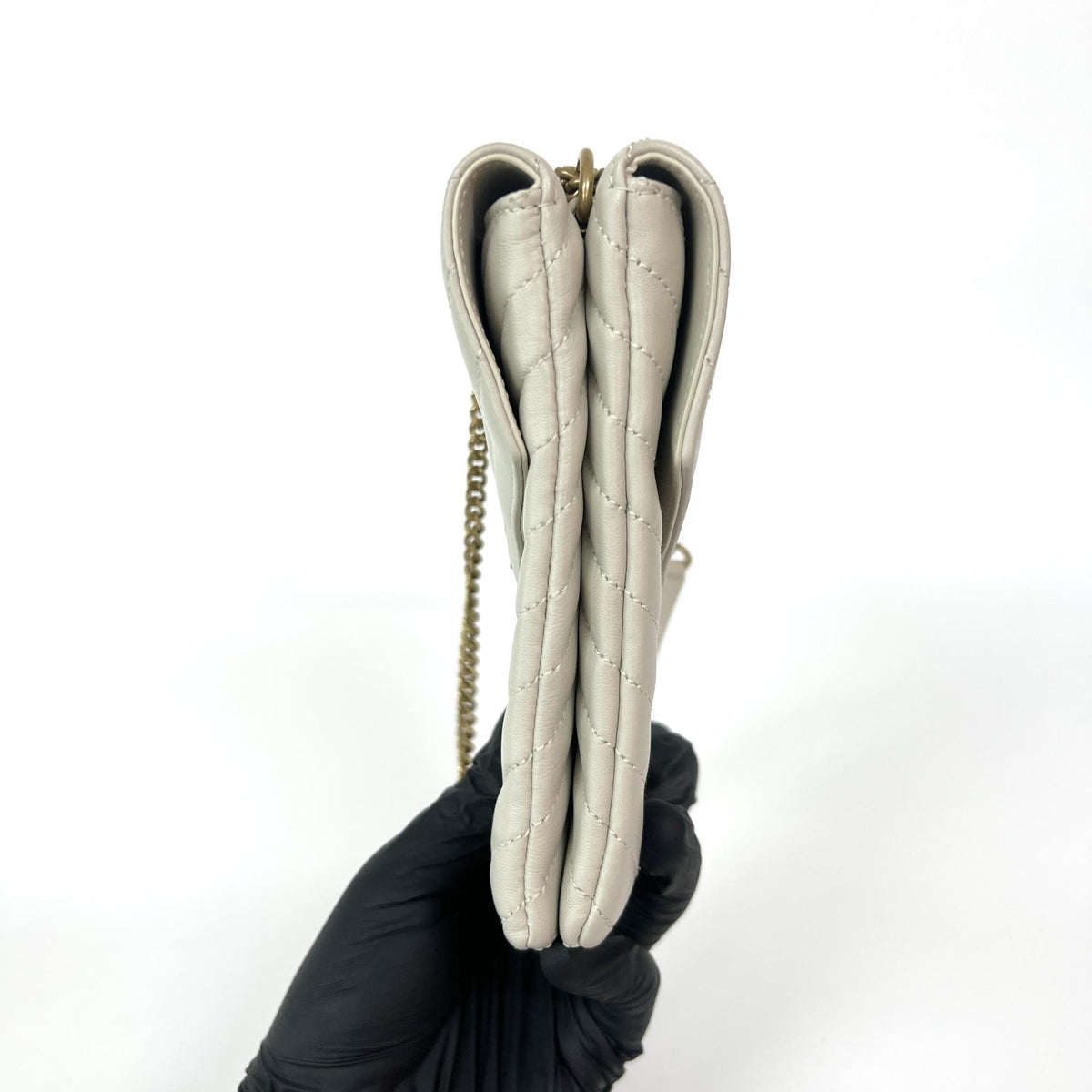 Saint Laurent Classic Monogram Phone Holder Crocodile Embossed Leather, Beige, Leather, Shoulder Bag