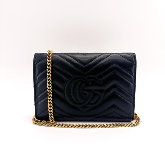 Gucci GG Marmont Chain Matelasse Leather, Black, Leather, Shoulder Bag
