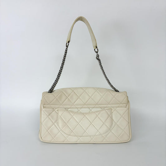 Chanel Double Flap Quilted Aged Calfskin, Beige, Leather, Handbag