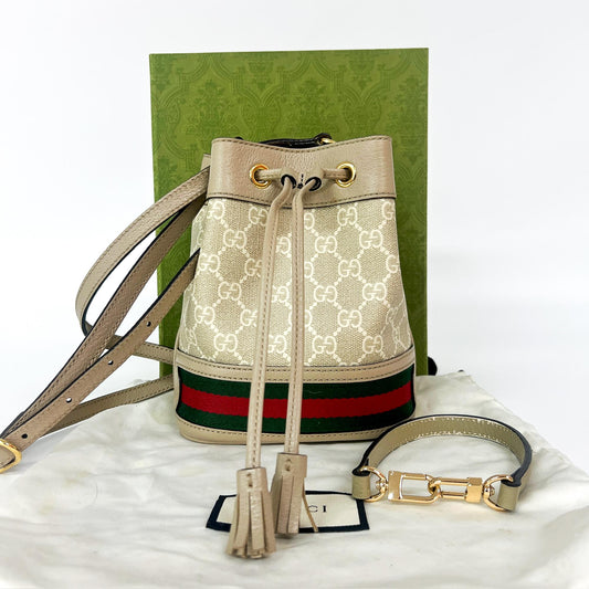 Gucci Ophidia Bucket Bag Jumbo GG Canvas with Leather, Beige, Leather, Handbag
