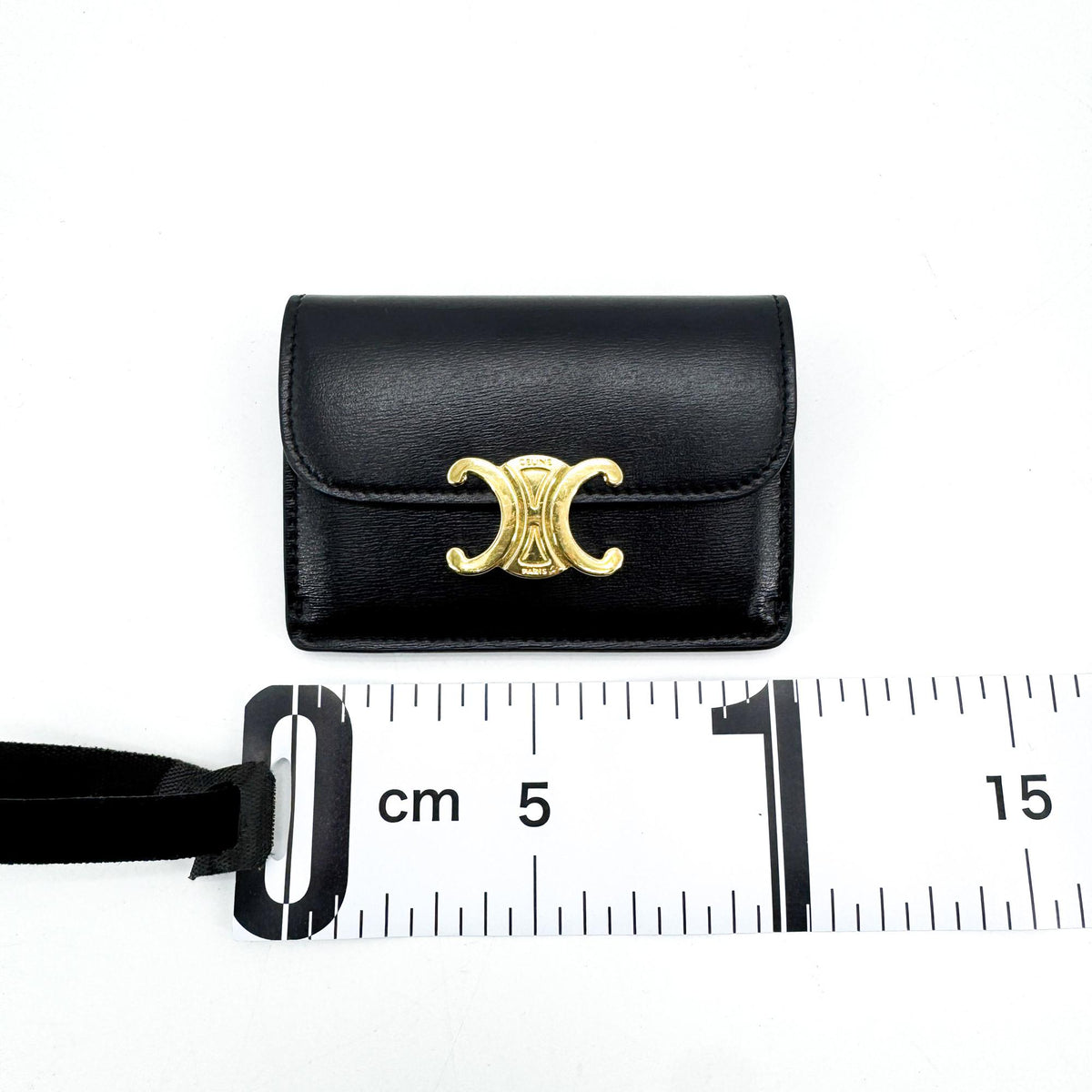 Celine Triomphe Card Case Leather, Black, Leather, Card Holder