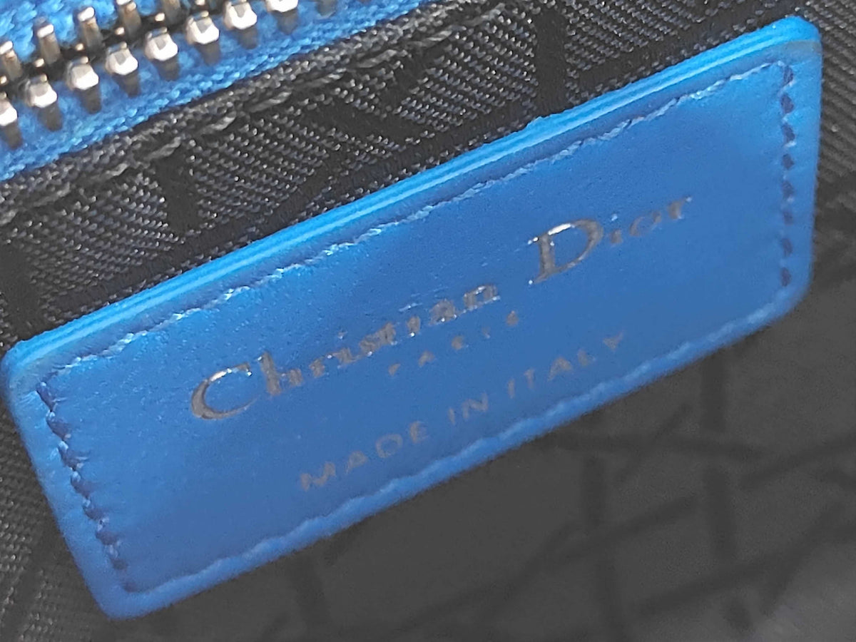 Christian Dior Vintage Lady Dior Cannage Quilt Lambskin, Blue, Leather, Handbag