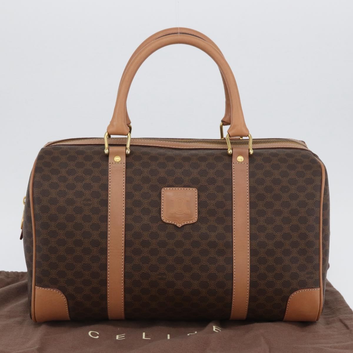 Celine Vintage Duffle Macadam Coated Canvas, Brown, PVC, Handbag