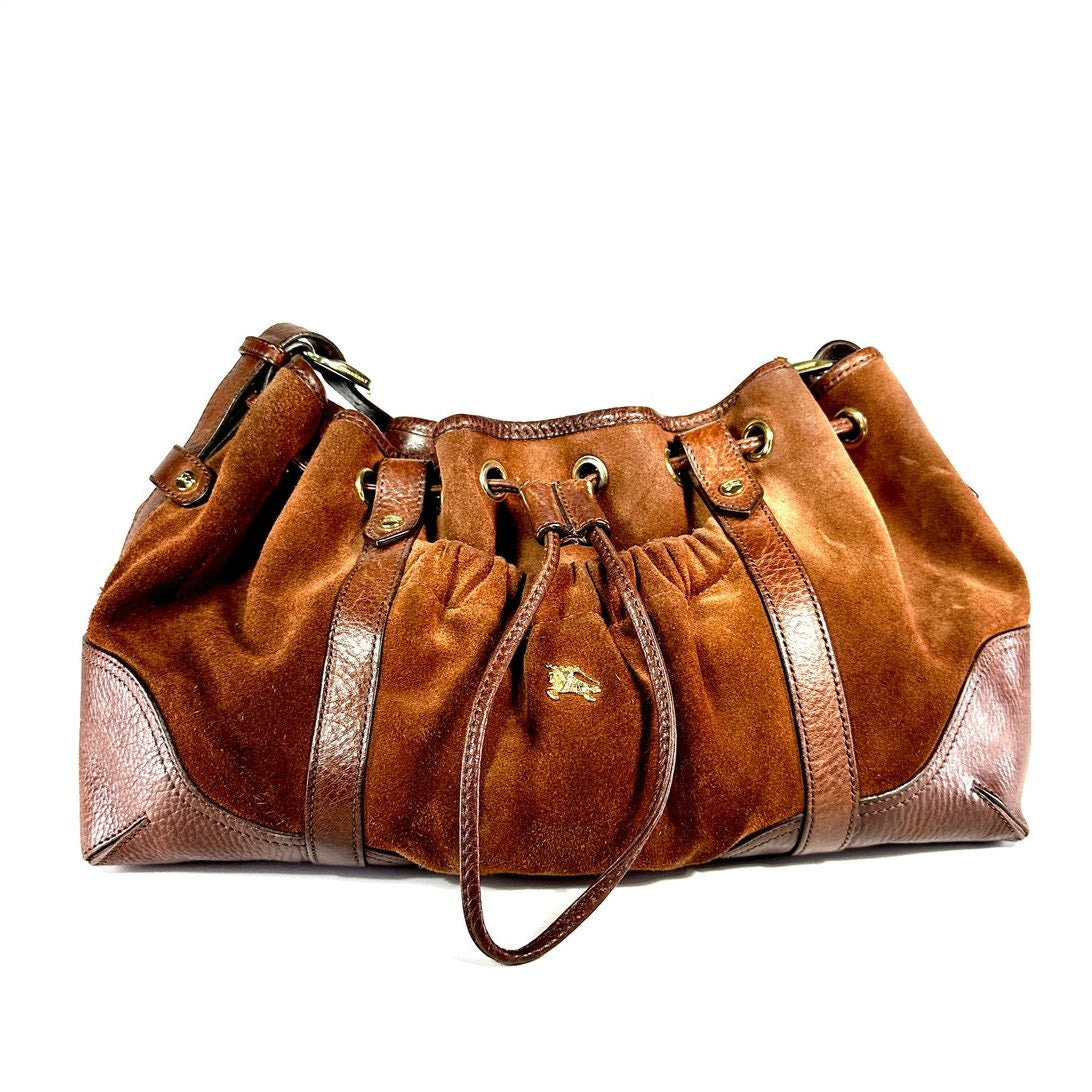 BURBERRY Suede Leather Drawstring Hobo
