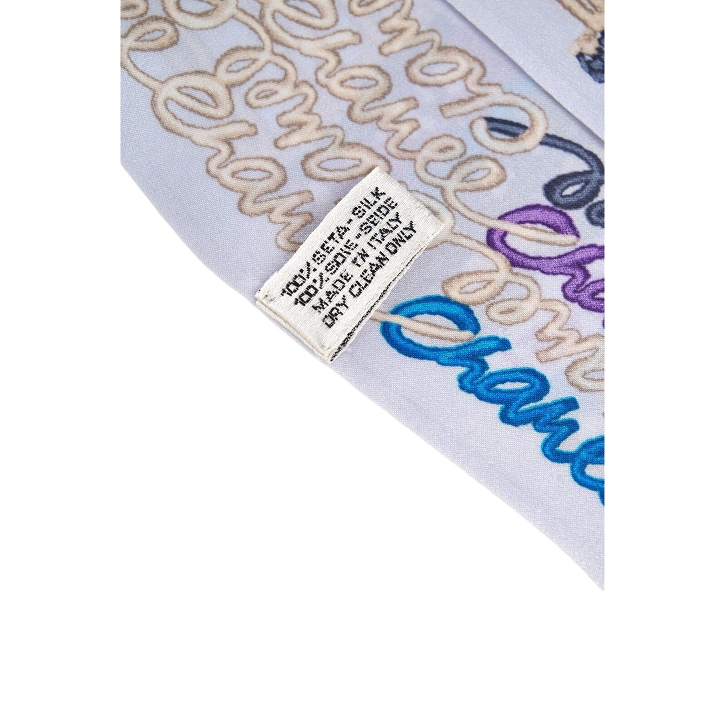 Chanel Silk Scarf White Blue Monogram All Over Print