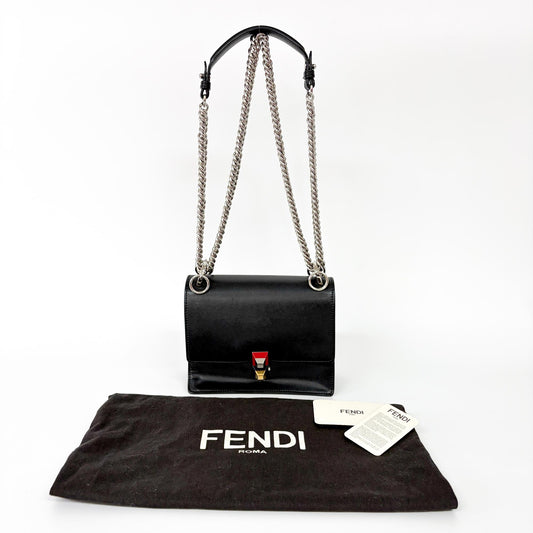 Fendi Kan I Bag Leather, Black, Leather, Shoulder Bag