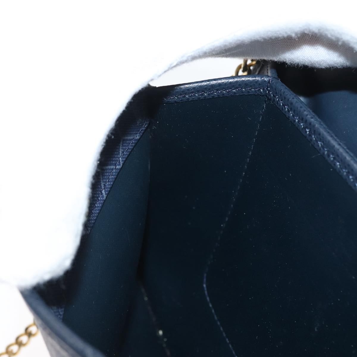 Christian Dior Vintage Chain Flap Leather, Navy, Leather, Shoulder Bag