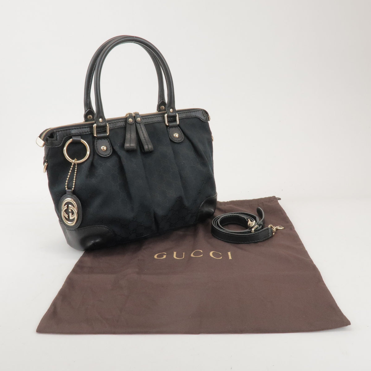 Gucci Sukey Top Handle Satchel GG Canvas with Leather, Black, Canvas, Handbag