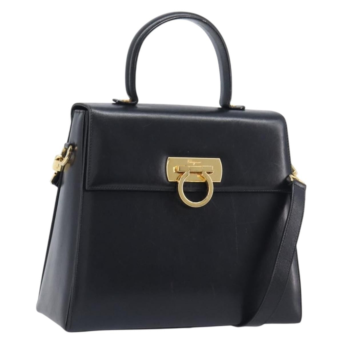 Salvatore Ferragamo Convertible Top Handle Leather, Black, Leather, Handbag