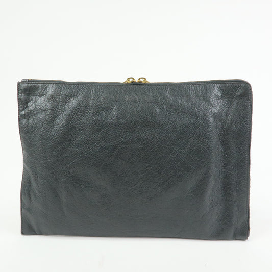 Balenciaga Zip Around Giant Studs Clutch Leather, Gray, Leather, Clutch