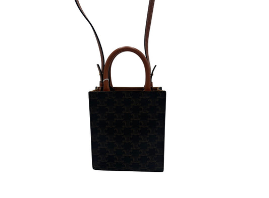 Celine Sulky Vertical Cabas Tote Canvas with Leather, BROWN, LEATHER, Tote bag