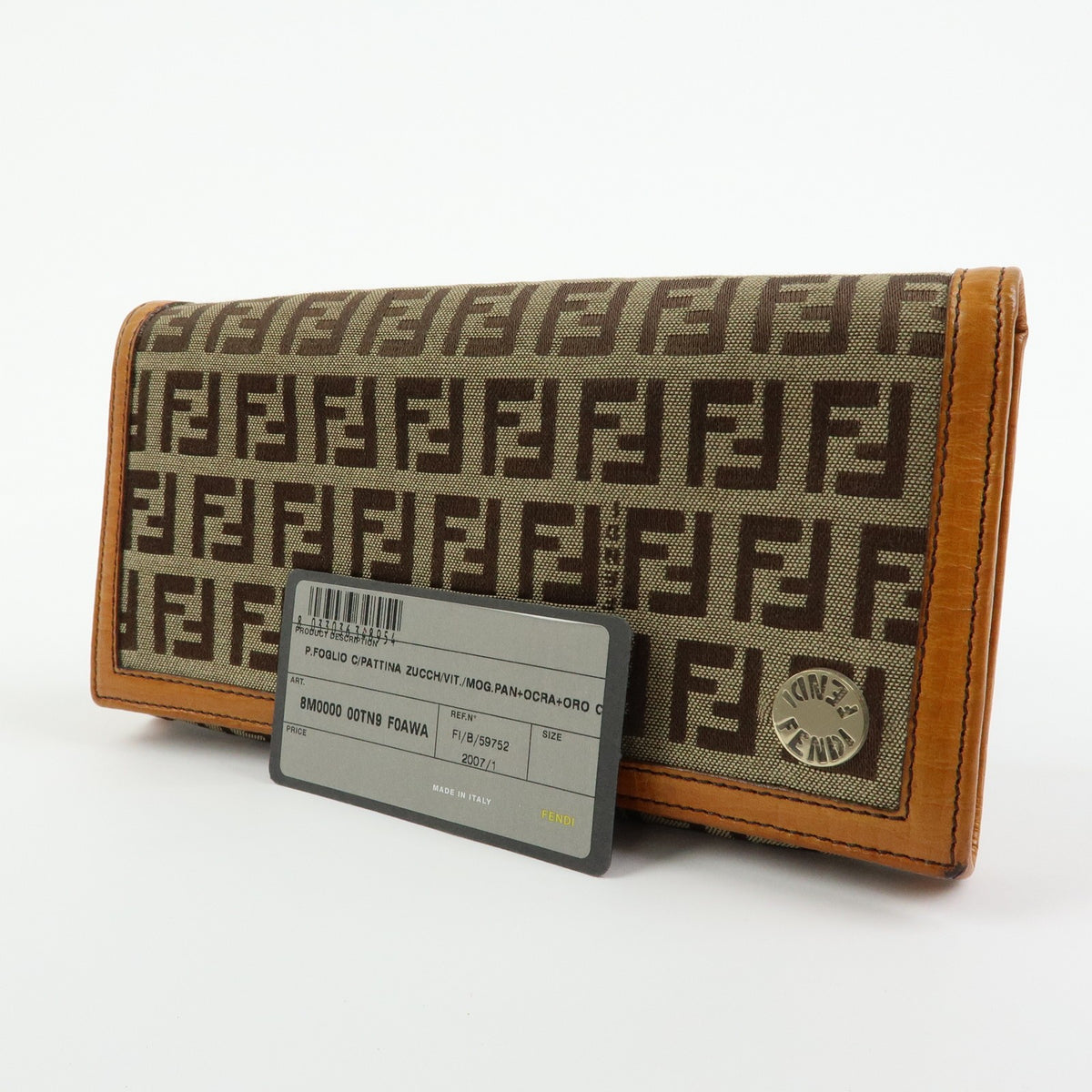 Fendi Bifold Zucca Coated Canvas, Beige, Canvas, Wallet