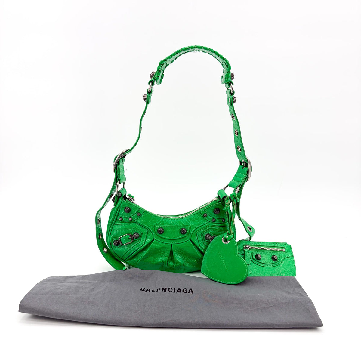 Balenciaga Le Cagole Giant Spikes Leather, Green, Leather, Shoulder Bag
