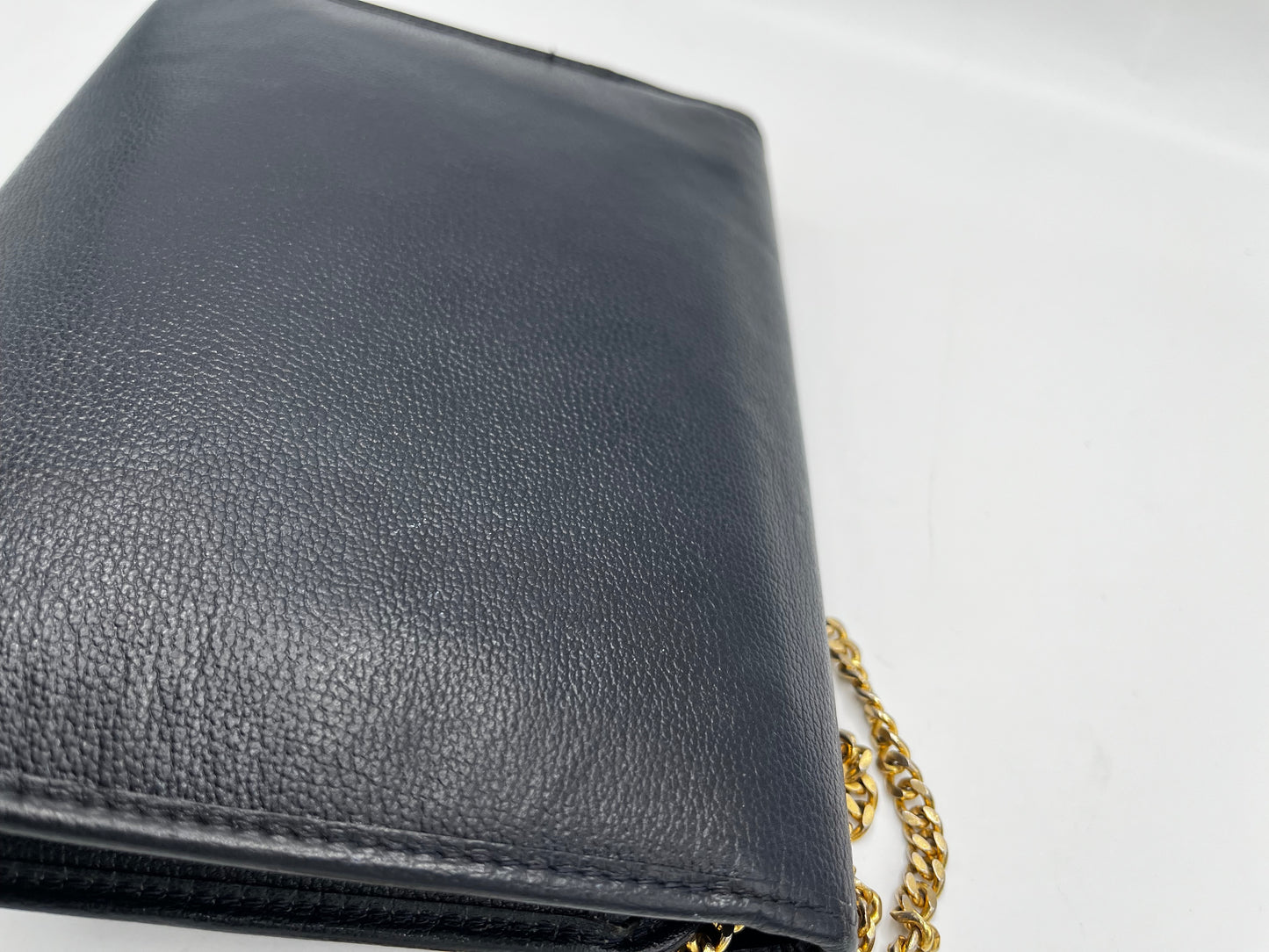 Christian Dior Vintage CD Chain Shoulder Bag Leather, Black, Leather, Clutch