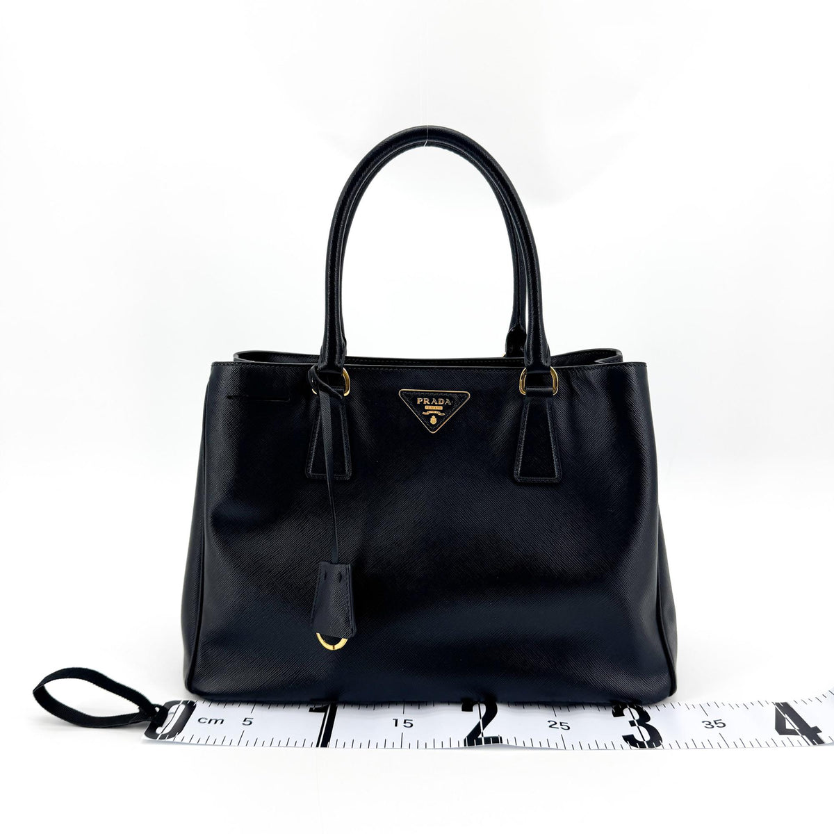 Prada Galleria Double Zip Spazzolato Leather, Black, Leather, Tote Bag
