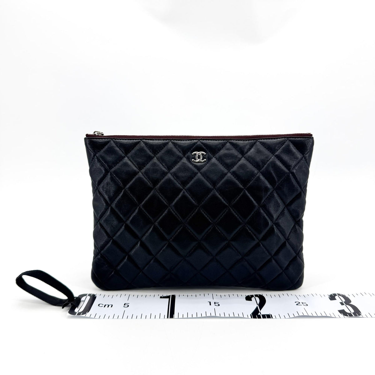 Chanel O Case Clutch Quilted Lambskin, Black, Leather, Clutch