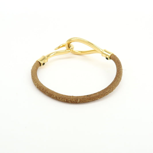 Hermes Jumbo Hook Braided Leather and Metal, Brown, Leather, Bracelet
