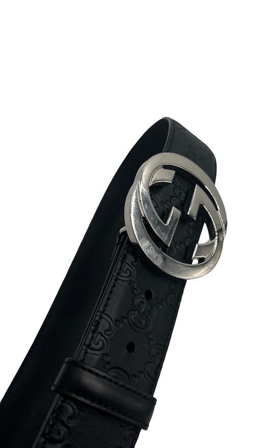 Gucci Interlocking G Belt (Outlet) Leather, Black, Leather, Belt