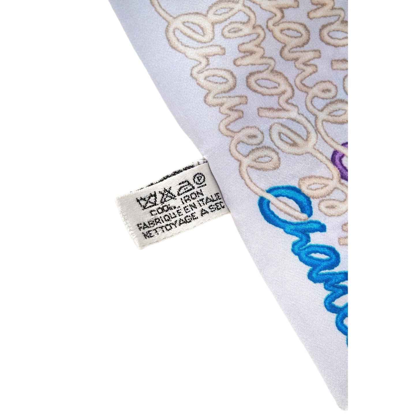 Chanel Silk Scarf White Blue Monogram All Over Print