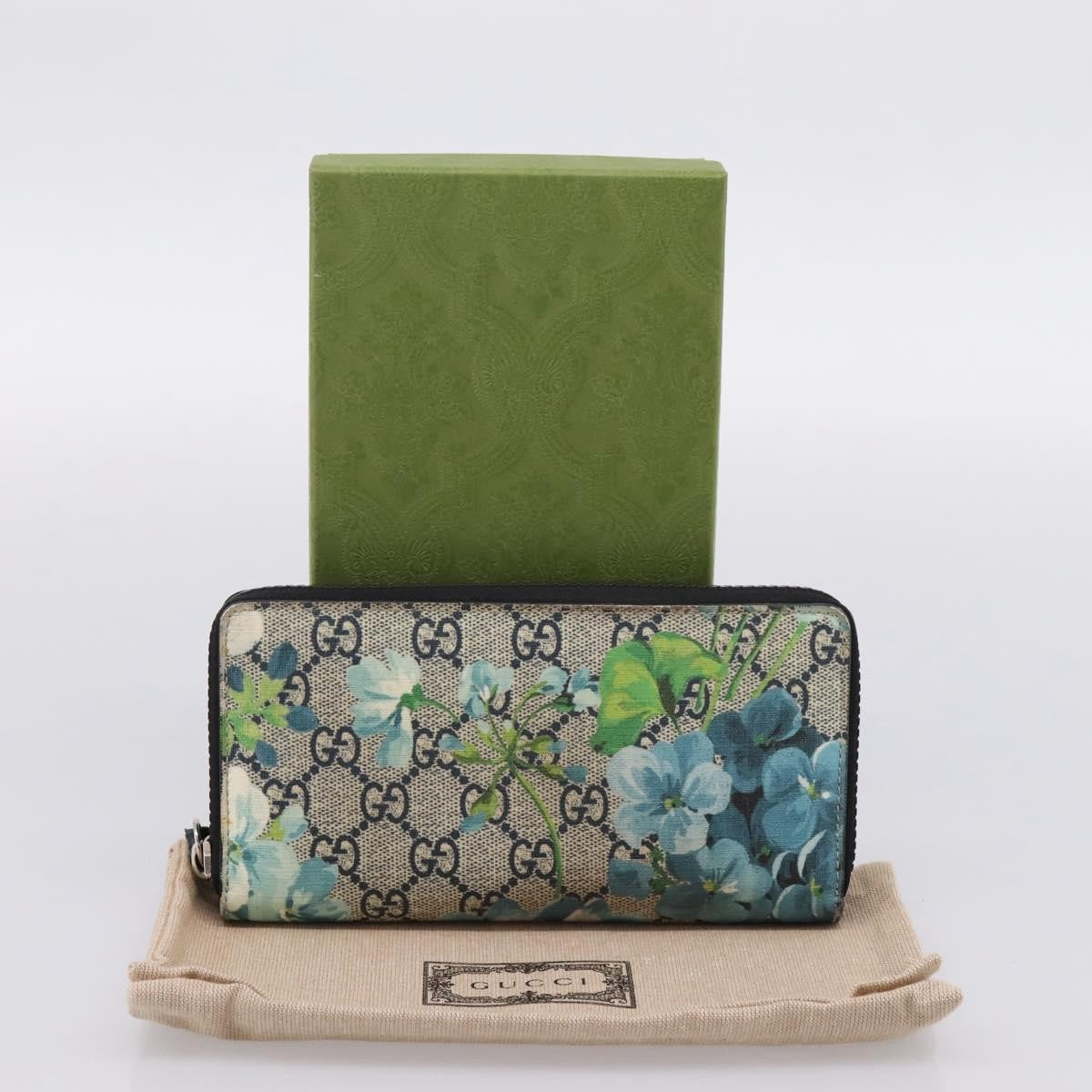 Gucci Zip Around Blooms Print GG Coated Canvas, Blue, PVC, Wallet