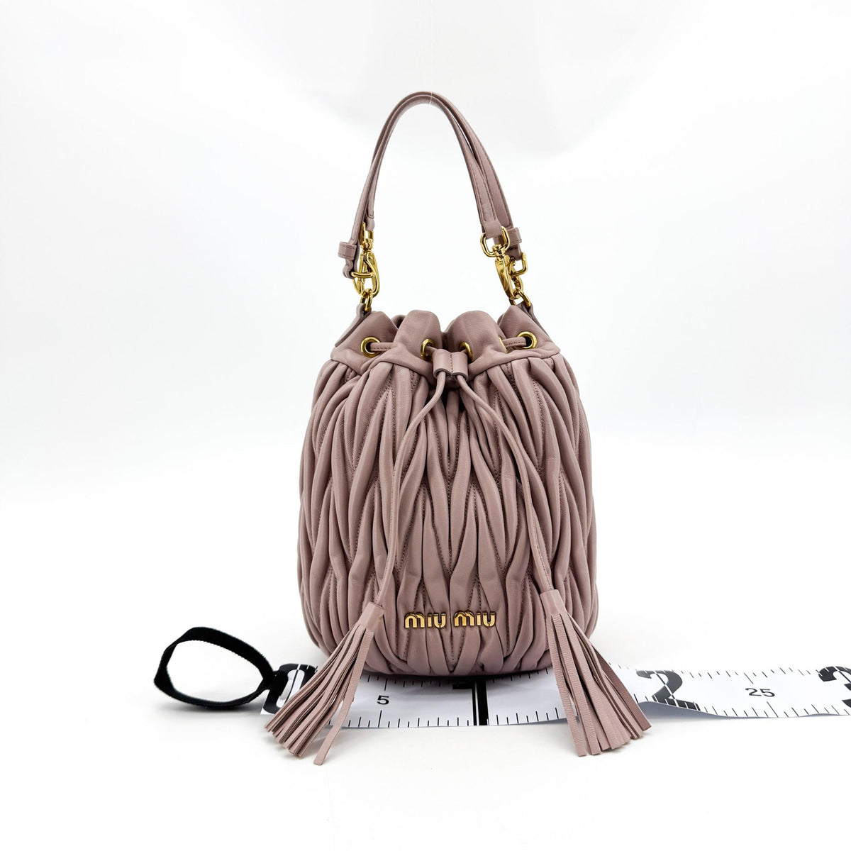 Miu Miu Drawstring Bucket Matelasse Leather, Pink, Leather, Handbag