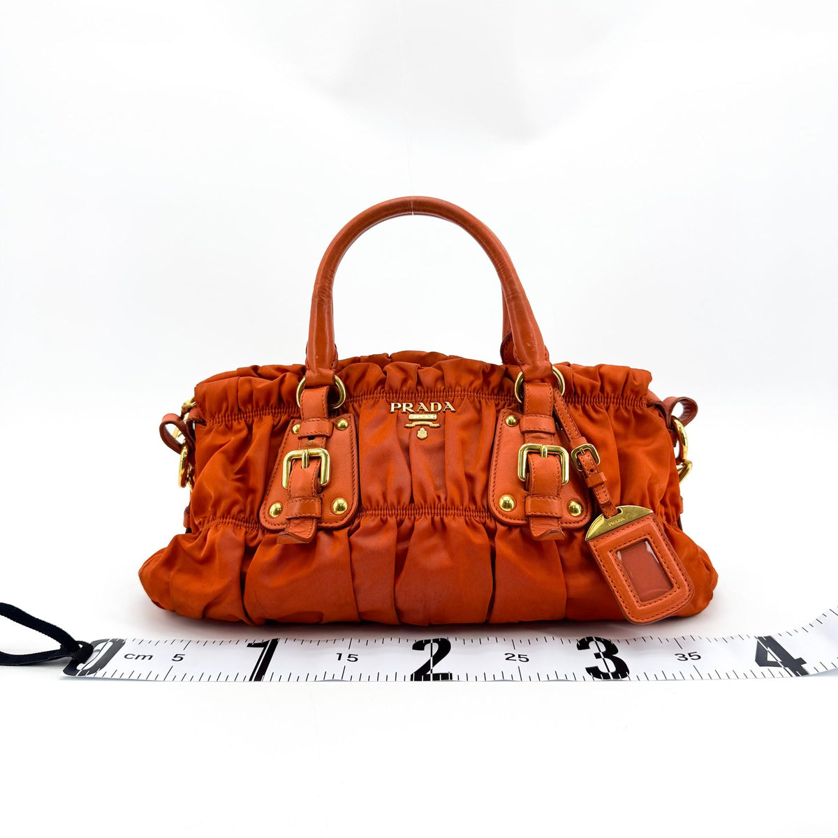 Prada Gaufre Convertible Satchel Leather and Tessuto, Orange, Nylon, Handbag