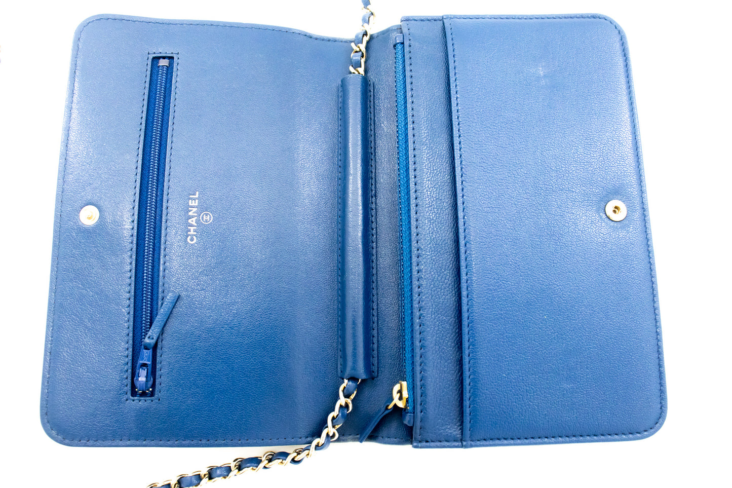 Chanel Wallet On Chain, Blue, Leather, wallet
