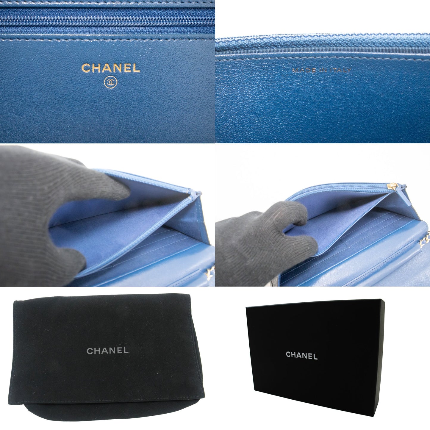 Chanel Wallet On Chain, Blue, Leather, wallet