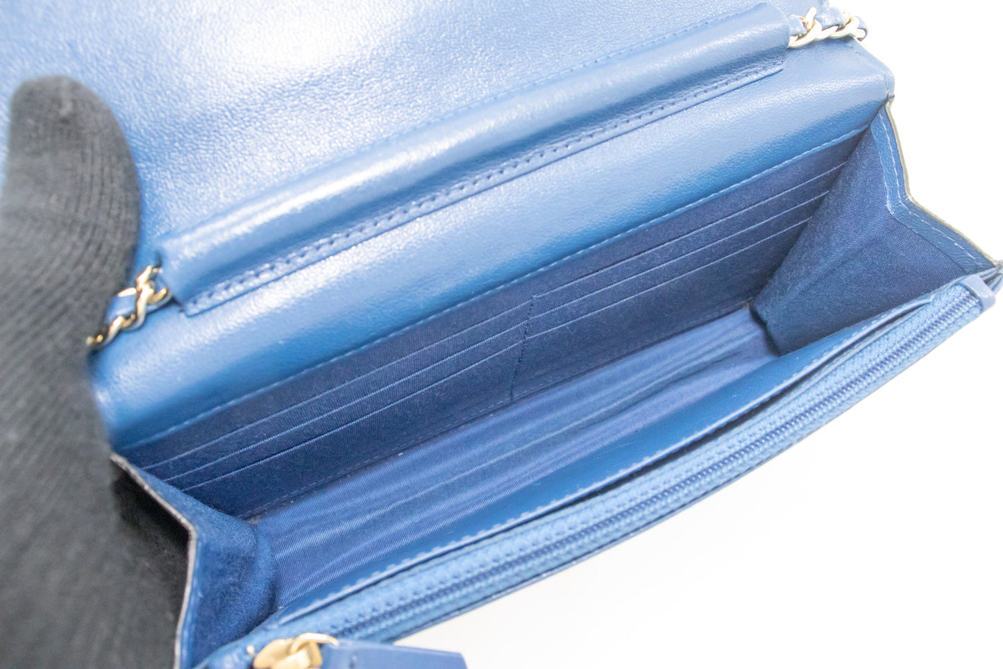 Chanel Wallet On Chain, Blue, Leather, wallet